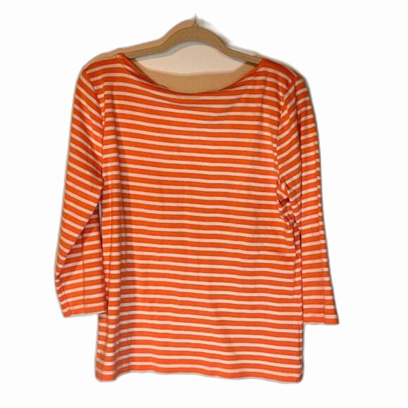 Talbots Top XL Orange White Stripe Boat Neck 3/4 Sleeve Normcore Casual Chic - Picture 2 of 5